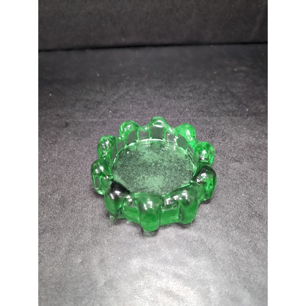 Gear Shaped Green Glass‎ Ashtray, Brutalist Paperweight, Votive Holder, Accent